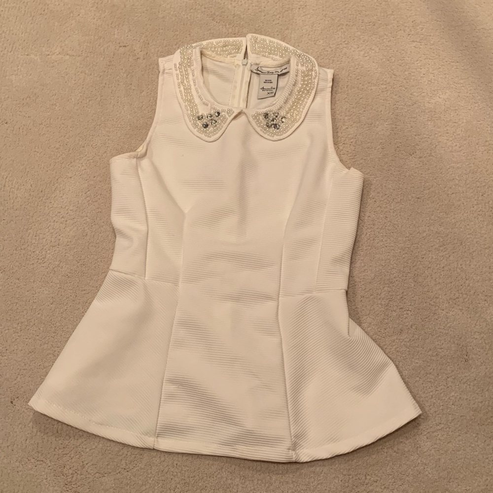 American Rag white beaded peplum top